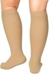 Extra Wide Calf Compression Socks Women Men 20-32mmHg Knee High Plus Size, Beige, 4X-Large (Pack of 1)