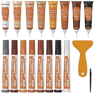 REALINN Wood Furniture Repair Kit 8 Light Colors- Wood Fillers and Touch Up Markers, Repair Scratch, Cracks, Discoloration for Wooden Door, Floor, Table, Cabinet