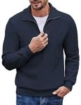 COOFANDY Men's Quarter Zip Up Pullover Casual Corduroy Polo Sweatshirt Slim Fit Mock Neck Long Sleeve Sweaters Navy Blue