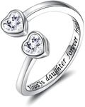 Sterling Silver Heart Cubic Zirconia Adjustable Ring Supporting Jewelry Gifts for Sisters Mother Daughter Grandma GrandDaughter Aunts (Always daughter forever friend)