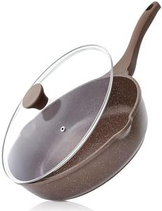 SENSARTE Nonstick Deep Frying Pan Skillet, 12-inch Saute Pan with Lid, Stay-Cool Handle, Chef Pan Healthy Cookware Cooking Pan with Cover, Induction Compatible, PFOA Free (Toffee Brown)