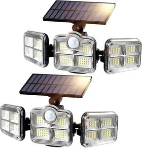 2 Pack Solar Lights Outdoor, 122 LED Solar Sensor Motion Lights with 3 Adjustable Heads, 270° Wide Angle, 3 Modes IP65 Waterproof Outdoor Solar Flood Light for Garden Patio Garage