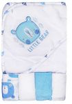 Baby Girl Boy Hooded Towel Flannel Face Cloths Wash Bath Time 5 Piece Set (Blue)