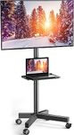 Mobile TV Cart with Wheels for 23-60 Inch LCD LED Plasma Flat Screen TVs - Height Adjustable Shelf Stand Holds up to 55lbs - Movable Monitor Holder with Tray Max VESA 400x400mm