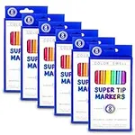 Color Swell Super Tip Markers 6 Boxes of 8 Washable Vibrant Colors (48 Total) Perfect Bulk Marker Pack for Kids, Parties, Classrooms