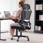 DROGO Premium Ergonomic Office Chair for Work from Home, High Back Computer Chair with Adjustable Seat, Lumbar Support & Headrest, Flip-up Armrest & Recline | Mesh Chair for Office/Home (Black)