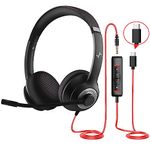 EAGLEND USB Headset with Microphone for PC, On-Ear Computer Laptop Headphones with Noise Cancelling Mic in-line Control for Home Office Online Class Zoom (Type C+3.5mm, Black)