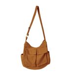 Keanoo Messenger Bag Crossbody Men Women, Canvas Shoulder Bag with Zipper Water Bottle Holder College Work(Brown)