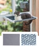 SVD.PET Cat Window Sill Perch with Two Fabrics Cover, Metal Frame Sturdy Cat Window Seat for Indoor Cats, No Drilling No Suction Cup Installation Cat Hammock Window Bed for Windowsill and Bedside