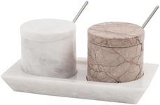 Radicaln Marble Salt Cellar With Lid & Tray Set of 2 White & Marinara Handmade Salt & Spice Containers For Kitchen Storage - Salt And Pepper Bowls For Seasoning Containers - Sugar Bowl