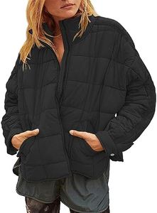 Muchpow Women's Lightweight Down Coat Long Sleeve Full Zipper Oversized Packable Short Puffer Jackets(Black,X-Large)
