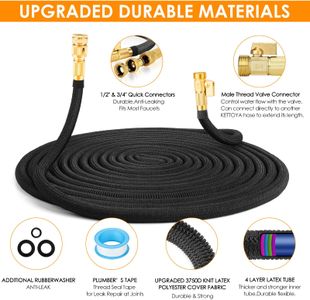 KETTOYA 150FT Expandable Garden Hose – 10-Pattern Nozzle, Leak-Proof, Kink-Free