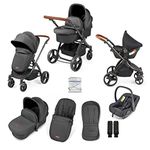 Ickle Bubba Stomp Urban 3-in-1 Travel System & Astral Car Seat – Birth to 22kgs (approx. 4 Years), Lightweight City Pram, Carrycot & Seat Unit, Compact Fold, UPF 50+ Hood & Accessories (Charcoal Grey)