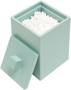 Joitsvia Bathroom Qtip Holder with lid, Resin Jar ,Square, Matte Green