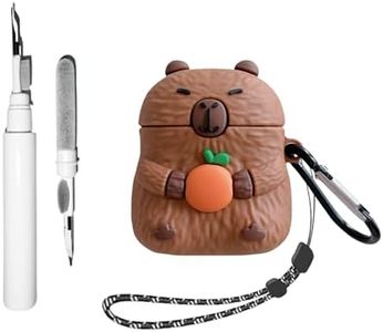 SKPY 3D Pikabala Capybara Anti-Fall Anti-Lost Case Compatible with AirPods 2nd/1st Generation Cover with Carabiner Cleaning Tools Lanyard for Boys Girls Womens Mens