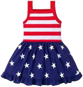 ZFZDRen Toddler Girls 4th of July Outfits Baby Girl Patriotic Clothes Independence Day Kids Red White Blue Dress, Red Blue Dress, 6 Months