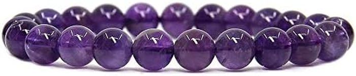 Natural A Grade Amethyst Gemstone 8mm Purple Crystal Round Beads Stretch Bracelet 7 Inch