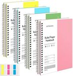 EMSHOI College Ruled Spiral Notebook, 4 Pack 5.7" x 8.22" A5 Small Notebooks for Work, 640 Pages 100gsm Thick Lined Journals for Writing, Sticky Notes, Plastic Hardcover, Yellow, Blue, Green, Pink