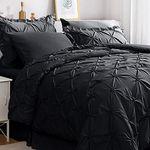 JOLLYVOGUE Pintuck King Size Comforter Sets 7 Pieces, Black Bed in a Bag Comforter Set for Bedroom, Bedding Comforter Sets with Comforter, Sheets, Ruffled Shams & Pillowcases