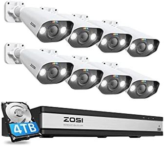 ZOSI 4K Kit de Cámara de Vigilancia PoE 8pcs 5MP Sistema de Seguridad con 16CH 8MP NVR y 4TB HDD, Visión Nocturna en Color, Detección IA de Personas y Vehículos, Audio Bidireccional