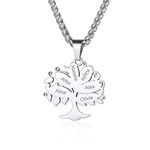 Custom4U Personalised Tree of Life Necklace-Engraved Silver Names Necklae for Women BFF Mum Girls-Personalized 4 Name Pendant