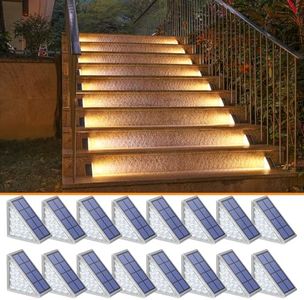 NIORSUN Solar Step Lights for Outside,16 Pack Warm White Solar Stair Lights Outdoor Waterproof IP67 Auto On Off,Solar Lights for Steps,Stair,Patio,Yard,Porch,Front Door,Sidewalk,Deck Decor