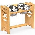 Vantic Elevated Dog Bowls - Adjustable Raised Dog Bowls for Large Dogs, Long-Lasting Bamboo Dog Food Bowl Stand with 2 Stainless Steel Bowls and Non-Slip Feet