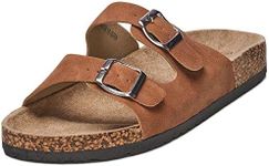 Alpine Swiss Mens Double Strap Contour Sandals | Adjustable Buckle Slides | Vegan Leather Footbed Sandals | Ergonomic Cork-Inspired Sole | Casual Summer Footwear Slip On Slides with Buckles BRN 9