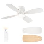 LEDIARY 42 inch Ceiling Fans with Lights and Remote Control,Flush Mount Ceiling Fan with Quiet Reversible DC Motor,White Modern Low Profile Ceiling Fan with Light for Bedroom Living Room Patio