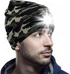 NLAND Unisex LED Beanie Hat with Light USB Rechargeable Hands Free Headlamp Knitted Cap Gifts for Men Women(Camo Green,One Size)