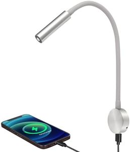 acegoo RV LED Reading Light 12V Flexible Gooseneck Wall Lamp for RV Boat Camper Van Bedside or Seat Reading, Inbuilt USB Charger & Red Night Light DC12-24V Hard-wired