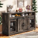 YITAHOME 63" Large Buffet Cabinet with Storage, Coffee Bar Cabinet with 2 Sliding Barn Doors & 2 Visual Grid Doors, Farmhouse Sideboard Storage Cabinet for Kitchen & Living Room, Dark Rustic Oak