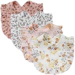 4 PACK Solid Muslin Baby Drool Bibs Set for Unisex Boys Girls Cotton Adjustable Teething Feeding Drooling Bibs (Flower Set)