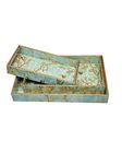 Amimashop Wooden Serving Tray Set of 3,Wooden Tray for Decoration Coffee Table, Breakfast, and Home Decor - Decorative Nesting Trays with Handles, (Green and Gold Printed)
