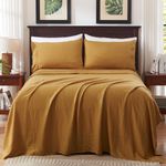 TOSMO Pure Linen Sheets Set, 100% French Natural Linen Flax Bedding 4pc Set (Queen, 1 Flat Sheet, 1 Fitted Sheet, 2 Pillowcases) - Butternut