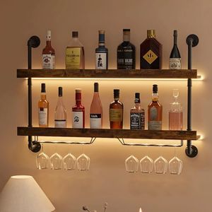 ZAOBAS 2-Tier Wall Mounted Wine Rack with LED Lights,47.2" W