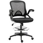 Vinsetto Adjustable Drafting Chair Tall Office Stand-Up Chair with Flip-up Armrest and Foot Ring, 360° Swivel, Black