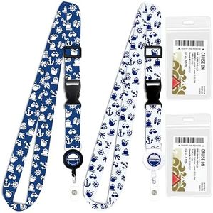 Cruise On Cruise Lanyard for Ship Cards - 2-Pack Adjustable Length with ID Holder, Key Card Lanyard Retractable Badge & Waterproof Cruise Card Holder - Cruise Essentials 2024 & 2025 [Blue & White]