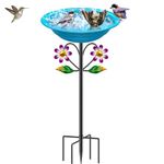 KHayRovies Metal Bird Bath for Outside, 40.2" Height Birdbath Bowl Standing Bird Feeders for Outdoors with 5 Prongs Base Stake, Freestanding Birdfeeders for Garden Yard Lawn Decor (Retro Blue)