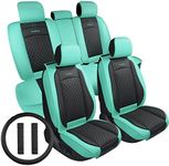 GIANT PANDA Upgraded Full Set Car Seat Covers Luxury Nappa Leather Seat Cushions Covers Fit Most 5-Seater Models Cars SUV Pick-up Truck (Mint Blue)