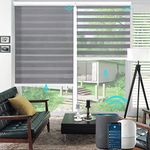 Motorized Blinds Zebra Blinds with Remote Control Rechargeable Smart Blind Works with Alexa Google Dual Layer Sheer Shade Horizontal Blinds for Windows, Custom Size 25"~105" Wide, 70% Darkness Grey