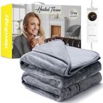 Devology Heated Throw - Electric Blanket - Digital Controller - Timer up to 12 hours, 6 Heat Settings, Auto Shutoff - Machine Washable - Single 130x160cm - Grey