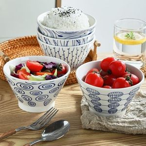 Karunkoola Ceramic Rice Bowls Set of 5 - Japanese ceramic bowl Style Soup Bowl, Microwave & Dishwasher use, Perfect for Noodle, Miso Soup, Snack, Cereal, Dessert, Fruit, Salsa