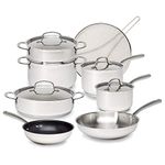 Goodful 12-Piece Classic Stainless Steel Cookware Set with Tri-Ply Base for Even Heating, Durable, Impact Bonded Pots and Pans, Dishwasher Safe Includes Non Stick Frying Pan, Chrome