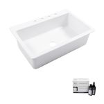 Jackson Crisp White Fireclay 33" Single Bowl Drop-In Kitchen Sink and Care Kit, 4 Holes