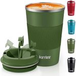 Travel Mugs,KETIEE 380ml Insulated Coffee Cup with Leakproof Lid,Reusable Coffee Cups Travel Cup,Coffee Travel Mug,Double Walled Coffee Mug,Stainless Steel thermaol Mug for Hot Cold Drinks,Olive Drab