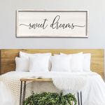 Sweet Dreams Wall Decor Above Bed 40''×15'' Master Bedroom Large Sweet Dreams Sign Farmhouse Wall Decor Guest Room Wood Rustic Framed Wall Art Hanging Decoration (White)