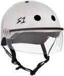 S1 Lifer Visor Helmet Gen 2 for Skateboarding, BMX, and Roller Skating - EPS Fusion Foam, CPSC & ASTM Certified - White Gloss Glitter w/Clear Visor Medium (21.5")