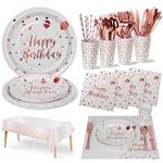 Nkaiso Birthday Party Tableware 161Pcs Rose Gold Happy Birthday Theme Kids Birthday Decoration Party Accessories Set Includes Paper Plates Napkins Cups Knive Fork Spoon-20 Guests