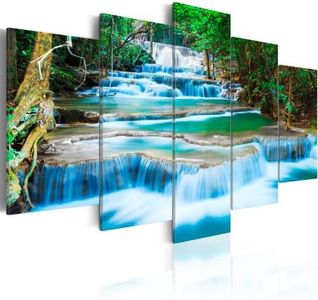 artgeist Canvas Wall Art Print Waterfall 40x20 in - 5pcs Home Decor Framed Stretched Picture Photo Painting Artwork Image Nature Landscape Forest 030212-101